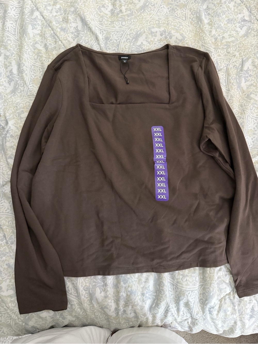 Express Women's Long Sleeve Square Neck Top - Chocolate Brown